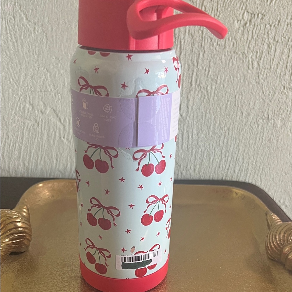 #1437**Madden Girl Cherry Print Bottle - Light Blue & Red - Picture 4 of 12
